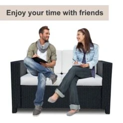 Outsunny Rattan 2 Seater Garden Sofa - Black/Cream - 860-031BK -OUTSUNNY Sales Shop o u outsunny 860 031bk 5