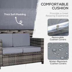Outsunny Rattan 2 Seater Garden Sofa - Grey - 860-031GY -OUTSUNNY Sales Shop o u outsunny 860 031gy 3