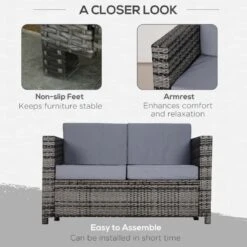 Outsunny Rattan 2 Seater Garden Sofa - Grey - 860-031GY -OUTSUNNY Sales Shop o u outsunny 860 031gy 4