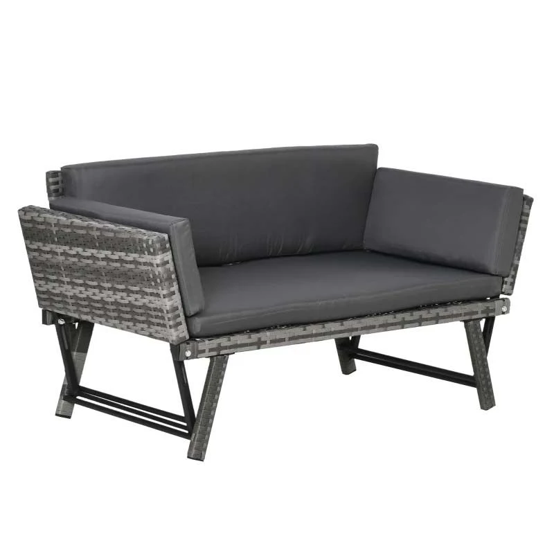 Outsunny Rattan 2 Seater Garden Sofa - Grey - 860-049V70GY 2 Outsunny Rattan 2 Seater Garden Sofa - Grey - 860-049V70GY - Image 2