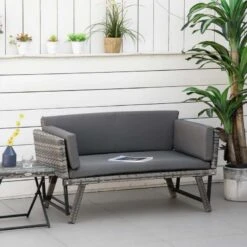 Outsunny Rattan 2 Seater Garden Sofa - Grey - 860-049V70GY