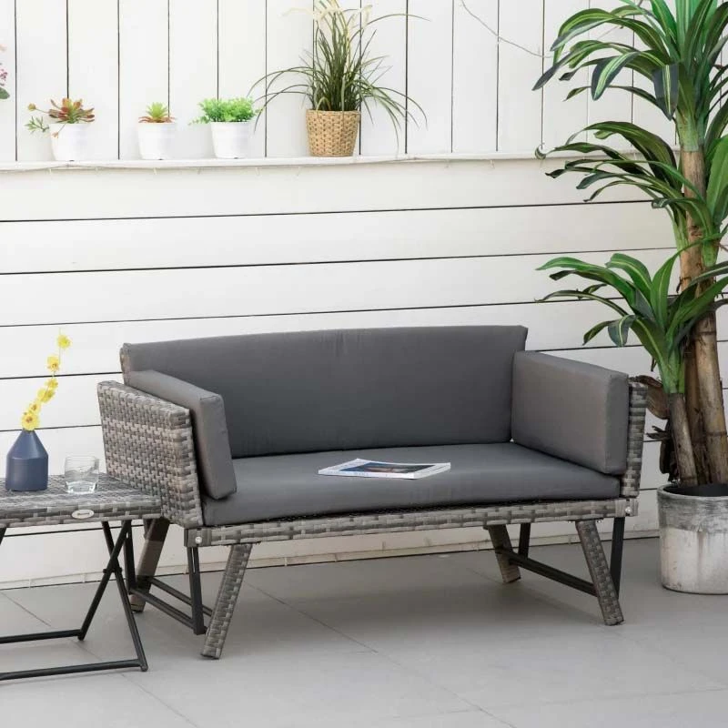 Outsunny Rattan 2 Seater Garden Sofa - Grey - 860-049V70GY 1 Outsunny Rattan 2 Seater Garden Sofa - Grey - 860-049V70GY