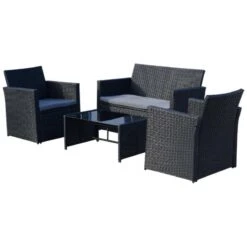 Outsunny 4-Seater Rattan Garden Furniture Set - Black - 860-064V01BK -OUTSUNNY Sales Shop o u outsunny 860 064v01bk 1