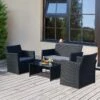 Outsunny 4-Seater Rattan Garden Furniture Set - Black - 860-064V01BK -OUTSUNNY Sales Shop o u outsunny 860 064v01bk