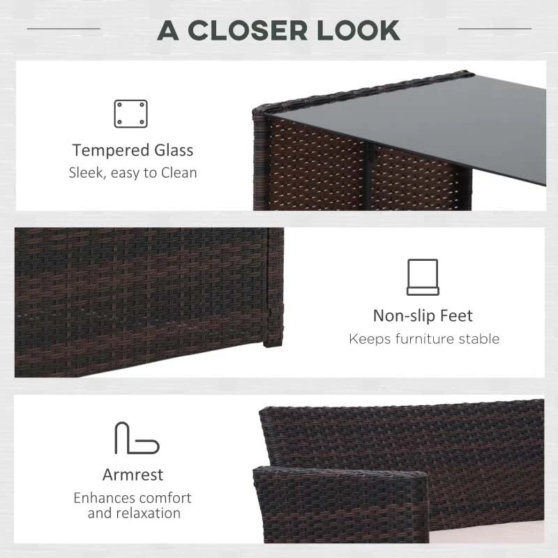 Outsunny 4-Seater Rattan Garden Furniture Set - Brown - 860-064V01BN 6 Outsunny 4-Seater Rattan Garden Furniture Set - Brown - 860-064V01BN - Image 6