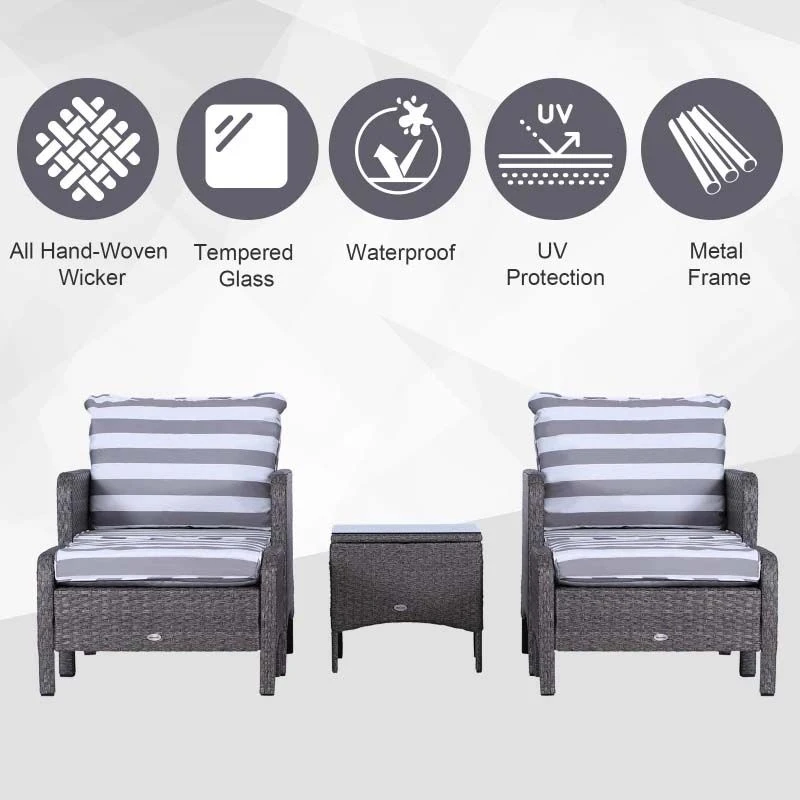 Outsunny 2-Seater Rattan Garden Furniture Set - Grey - 860-066V01CG 4 Outsunny 2-Seater Rattan Garden Furniture Set - Grey - 860-066V01CG - Image 4
