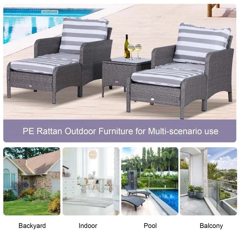 Outsunny 2-Seater Rattan Garden Furniture Set - Grey - 860-066V01CG 7 Outsunny 2-Seater Rattan Garden Furniture Set - Grey - 860-066V01CG - Image 7
