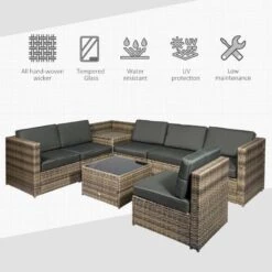 Outsunny 8 Piece Rattan Garden Furniture Set - Brown - 860-072CG -OUTSUNNY Sales Shop o u outsunny 860 072cg 2