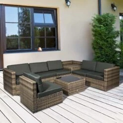 Outsunny 8 Piece Rattan Garden Furniture Set - Brown - 860-072CG -OUTSUNNY Sales Shop o u outsunny 860 072cg lifestyle