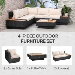 Outsunny 5-Seater Corner Rattan Furniture Garden Set - Black / Beige / Orange - 860-075BK -OUTSUNNY Sales Shop o u outsunny 860 075bk 3