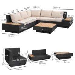 Outsunny 5-Seater Corner Rattan Furniture Garden Set - Black / Beige / Orange - 860-075BK -OUTSUNNY Sales Shop o u outsunny 860 075bk dimensions