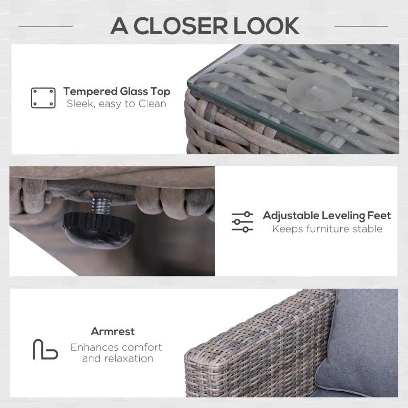 Outsunny 2-Seater Rattan Garden Furniture Set - Brown - 860-088 6 Outsunny 2-Seater Rattan Garden Furniture Set - Brown - 860-088 - Image 6