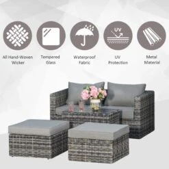 Outsunny 2-Seater Rattan Garden Furniture Set - Grey - 860-088GY -OUTSUNNY Sales Shop o u outsunny 860 088gy 2