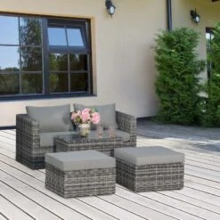 Outsunny 2-Seater Rattan Garden Furniture Set - Grey - 860-088GY -OUTSUNNY Sales Shop o u outsunny 860 088gy lifestyle