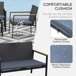 Outsunny 4-Seater Rattan Garden Furniture Set - Black - 860-092V70 -OUTSUNNY Sales Shop o u outsunny 860 092v70 5