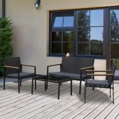 Outsunny 4-Seater Rattan Garden Furniture Set - Black - 860-092V70 -OUTSUNNY Sales Shop o u outsunny 860 092v70 lifestyle