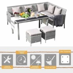 Outsunny 6-Seater Rattan Garden Furniture Set With Cushion - Mixed Grey - 860-093V70 -OUTSUNNY Sales Shop o u outsunny 860 093v70 features2