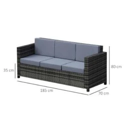 Outsunny Rattan 3 Seater Garden Sofa - Grey - 860-095 -OUTSUNNY Sales Shop o u outsunny 860 095 dimensions