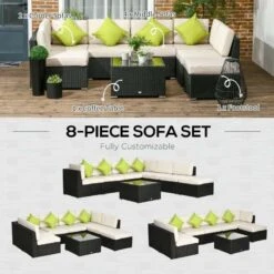 Outsunny 8 Piece Rattan Garden Furniture Set - Black - 860-096V00BK 15 Outsunny 8 Piece Rattan Garden Furniture Set - Black - 860-096V00BK -OUTSUNNY Sales Shop o u outsunny 860 096v00bk 4