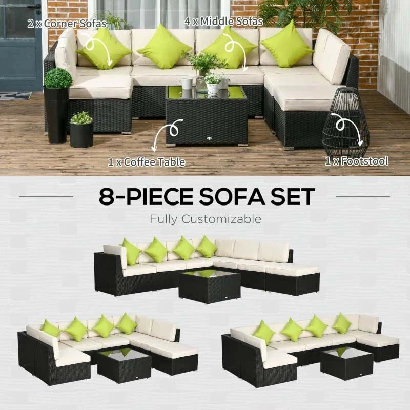 Outsunny 8 Piece Rattan Garden Furniture Set - Black - 860-096V00BK 6 Outsunny 8 Piece Rattan Garden Furniture Set - Black - 860-096V00BK - Image 6