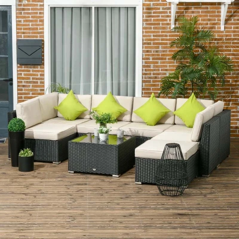 Outsunny 8 Piece Rattan Garden Furniture Set - Black - 860-096V00BK 1 Outsunny 8 Piece Rattan Garden Furniture Set - Black - 860-096V00BK