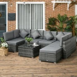 Outsunny 8 Piece Rattan Garden Furniture Set - Grey - 860-096V00GG