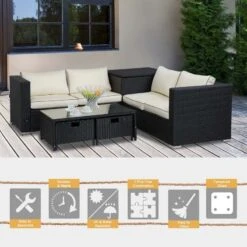 Outsunny 4 Piece Rattan Garden Furniture Set - Black - 860-104V70BK 13 Outsunny 4 Piece Rattan Garden Furniture Set - Black - 860-104V70BK -OUTSUNNY Sales Shop o u outsunny 860 104v70bk 2