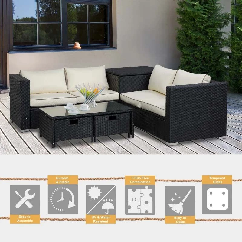 Outsunny 4 Piece Rattan Garden Furniture Set - Black - 860-104V70BK 4 Outsunny 4 Piece Rattan Garden Furniture Set - Black - 860-104V70BK - Image 4