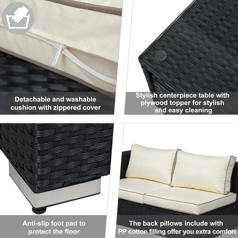 Outsunny 4 Piece Rattan Garden Furniture Set - Black - 860-104V70BK 7 Outsunny 4 Piece Rattan Garden Furniture Set - Black - 860-104V70BK - Image 7