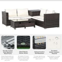 Outsunny 4-Seater Rattan Garden Furniture Set - Table/Storage - Brown - 860-104V70BN -OUTSUNNY Sales Shop o u outsunny 860 104v70bn 4
