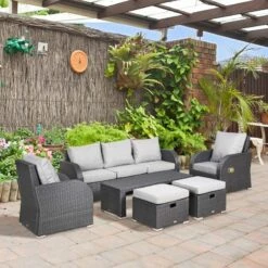 Outsunny 7-Seater Rattan Garden Furniture Set With Recliners - Grey - 860-105V70 -OUTSUNNY Sales Shop o u outsunny 860 105v70 lifestyle