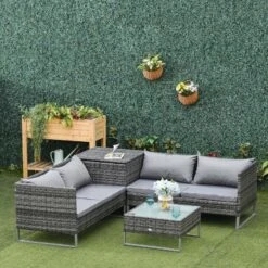 Outsunny 4-Seater Rattan Garden Furniture Set - Grey - 860-114