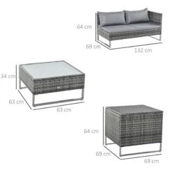 Outsunny 4-Seater Rattan Garden Furniture Set - Grey - 860-114 -OUTSUNNY Sales Shop o u outsunny 860 114 dimensions