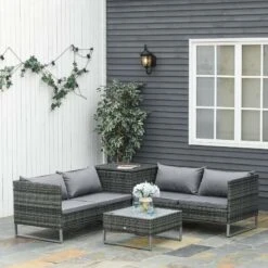 Outsunny 4-Seater Rattan Garden Furniture Set - Grey - 860-114 -OUTSUNNY Sales Shop o u outsunny 860 114 lifestyle