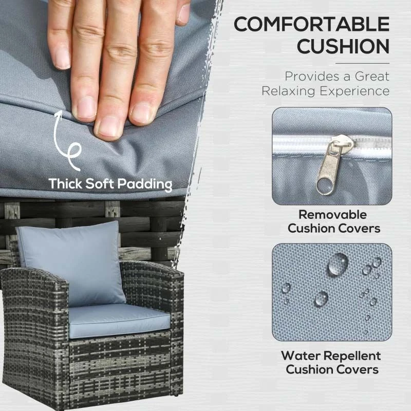 Outsunny 7-Seater Rattan Garden Furniture Set - Grey - 860-120V70GG 5 Outsunny 7-Seater Rattan Garden Furniture Set - Grey - 860-120V70GG - Image 5