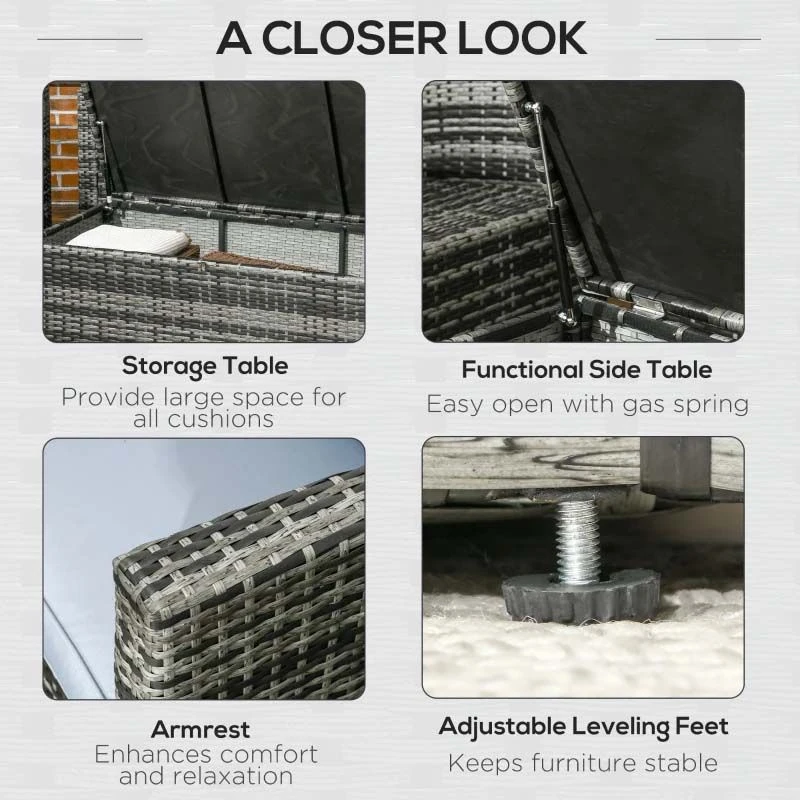 Outsunny 7-Seater Rattan Garden Furniture Set - Grey - 860-120V70GG 6 Outsunny 7-Seater Rattan Garden Furniture Set - Grey - 860-120V70GG - Image 6