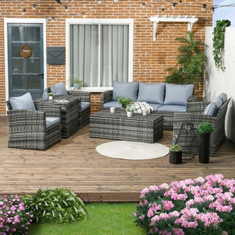 Outsunny 7-Seater Rattan Garden Furniture Set - Grey - 860-120V70GG 1 Outsunny 7-Seater Rattan Garden Furniture Set - Grey - 860-120V70GG