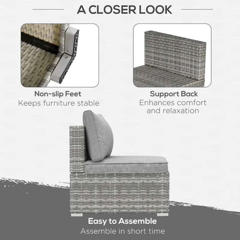 Outsunny Rattan Single Middle Sofa Chair - Light Grey - 860-130 8 Outsunny Rattan Single Middle Sofa Chair - Light Grey - 860-130 - Image 8