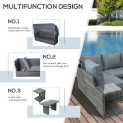 Outsunny 5-Seater Rattan Garden Furniture Set With Canopy And Recliner - Grey - 860-140 -OUTSUNNY Sales Shop o u outsunny 860 140 4