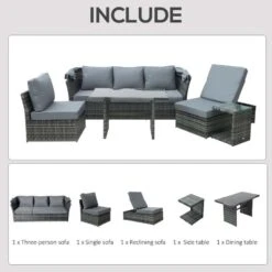 Outsunny 5-Seater Rattan Garden Furniture Set With Canopy And Recliner - Grey - 860-140 -OUTSUNNY Sales Shop o u outsunny 860 140 5