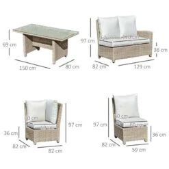 Outsunny 5 Piece Rattan Garden Furniture Set - Cream / Brown - 860-167 -OUTSUNNY Sales Shop o u outsunny 860 167 dimensions