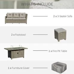 Outsunny 8-Seater Rattan Garden Furniture Set With Fire Pit - Grey - 860-170 -OUTSUNNY Sales Shop o u outsunny 860 170 2