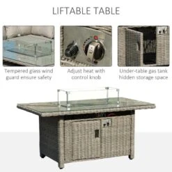 Outsunny 8-Seater Rattan Garden Furniture Set With Fire Pit - Grey - 860-170 -OUTSUNNY Sales Shop o u outsunny 860 170 3