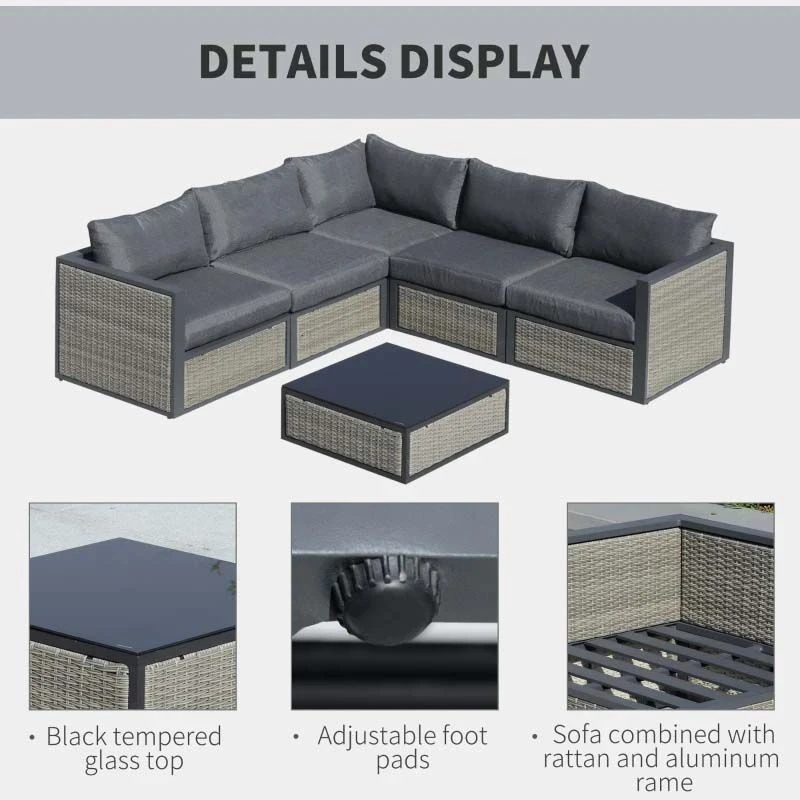 Outsunny 5-Seater Rattan Garden Furniture Set - Grey - 860-181 4 Outsunny 5-Seater Rattan Garden Furniture Set - Grey - 860-181 - Image 4