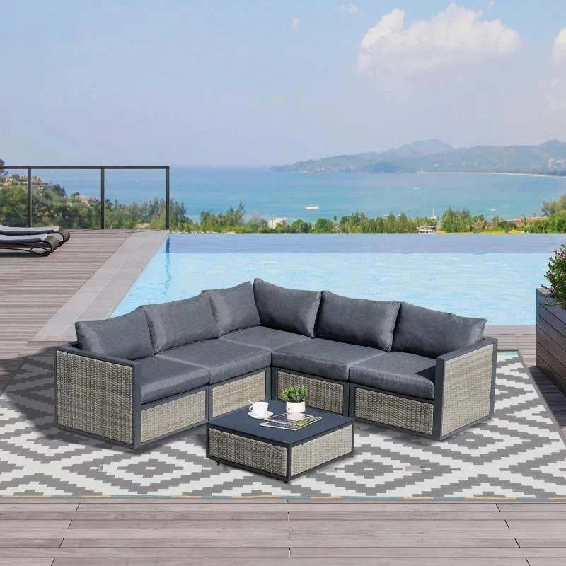 Outsunny 5-Seater Rattan Garden Furniture Set - Grey - 860-181 1 Outsunny 5-Seater Rattan Garden Furniture Set - Grey - 860-181