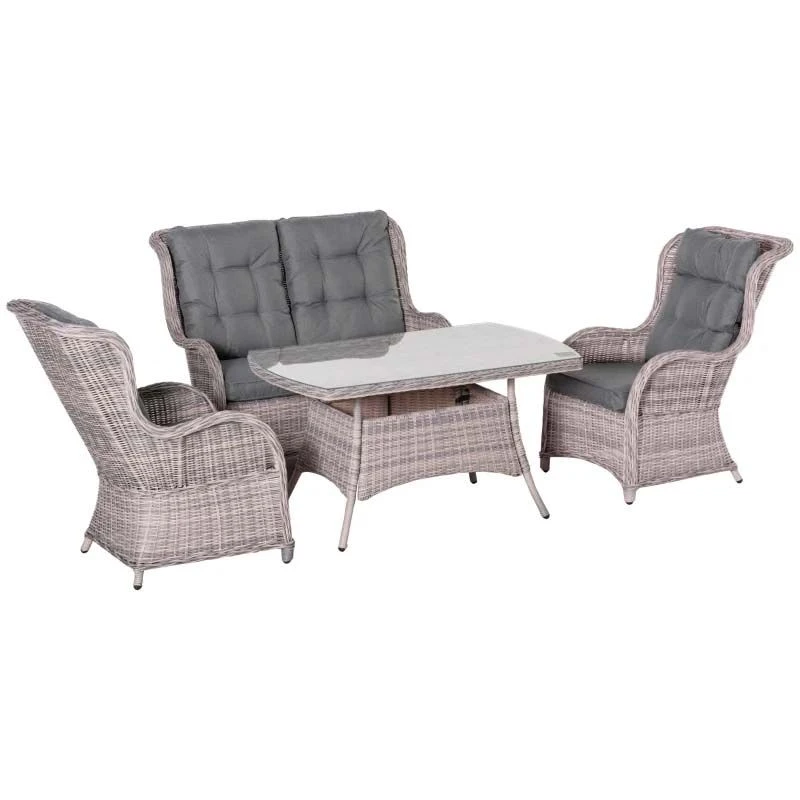 Outsunny 4-Seater Rattan Garden Furniture Set - Grey - 860-214V70 2 Outsunny 4-Seater Rattan Garden Furniture Set - Grey - 860-214V70 - Image 2