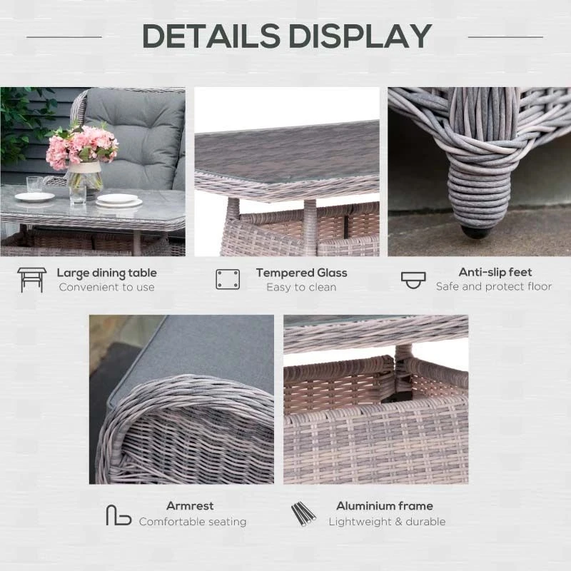 Outsunny 4-Seater Rattan Garden Furniture Set - Grey - 860-214V70 6 Outsunny 4-Seater Rattan Garden Furniture Set - Grey - 860-214V70 - Image 6