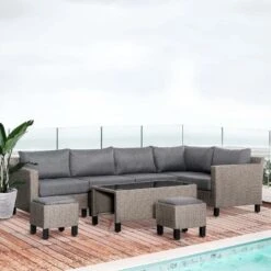 Outsunny 7-Seater Rattan Garden Furniture Set With Cushions - Grey - 860-226V70
