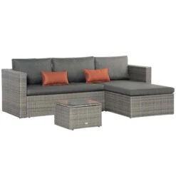 Outsunny 3-Seater Rattan Garden Furniture Set - Grey - 860-228V70 -OUTSUNNY Sales Shop o u outsunny 860 228v70 1