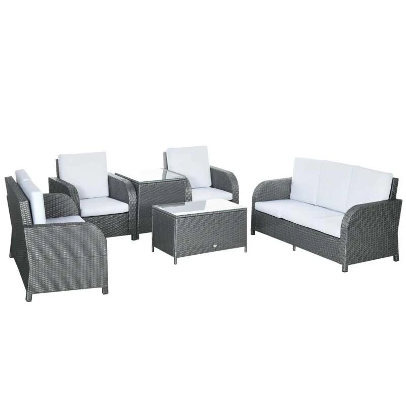 Outsunny 7-Seater Rattan Garden Furniture Set - Grey - 860-251V70GY 2 Outsunny 7-Seater Rattan Garden Furniture Set - Grey - 860-251V70GY - Image 2